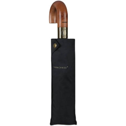 Parachase Large Wind-Resistant Folding Umbrella, Blue - compact automatic umbrella with wooden handle in black sleeve