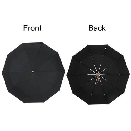 Parachase Large Wind-Resistant Folding Umbrella, Blue showing front and back views with automatic open close and sturdy wind-resistant frame