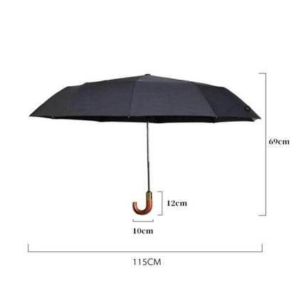 Parachase Large Wind-Resistant Folding Umbrella, Blue with automatic open/close, large 115cm canopy and wooden J-handle for commuters