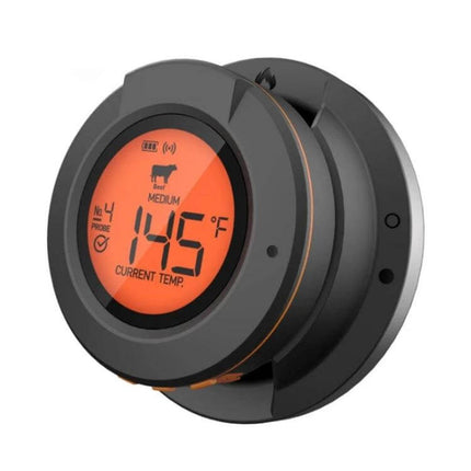 Kitchen Wireless Bluetooth Oven Thermometer For Grilling with orange LCD showing 145°F and doneness preset for beef