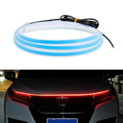 Car LED Streamer Hood Lights For Interior Ambient Decoration, flexible PVC silicone strip with red hood-edge glow, easy non-destructive install
