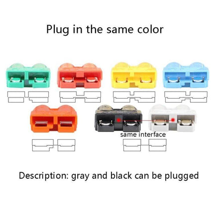 Sheng En Di Lithium Battery Charge And Discharge Connector showing color-matched two-pin housings (green red yellow blue orange black gray) for high-current LiFePO4 packs