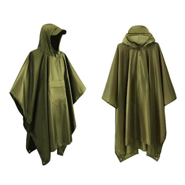 Waterproof Raincoat with Backpack for Hiking and Outdoor Adventures - olive green hooded lightweight 210T polyester taffeta poncho with built-in pocket