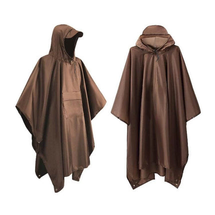 Waterproof Raincoat with Backpack for Hiking and Outdoor Adventures - brown hooded lightweight 210T polyester taffeta poncho with built-in pocket