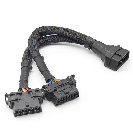 Extension Cable for Connecting Two Devices in Your Car - OBD2 Y-splitter cable for dual diagnostic tools, braided sleeve, plug-in convenience