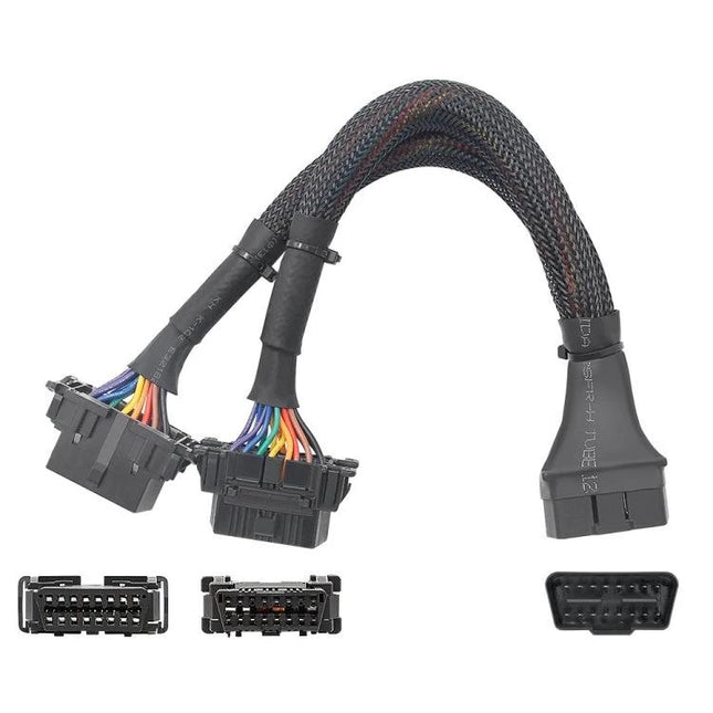 Extension Cable for Connecting Two Devices in Your Car — OBD2 Y-splitter cable with dual connectors for simultaneous diagnostics