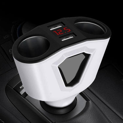 3.1A Dual USB Car Charger With Digital Display For Phones compact dual-port car charger with digital voltage readout and two cup holder sockets