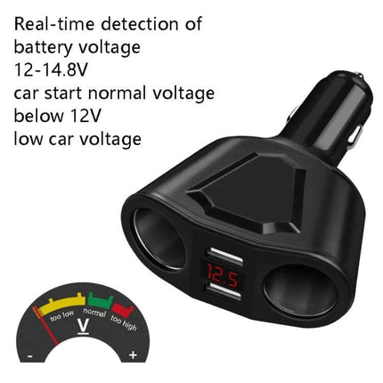 3.1A Dual USB Car Charger With Digital Display For Phones showing digital voltage readout and dual USB ports in compact car adapter
