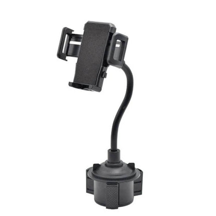 Car Cup Holder Bracket With Universal Phone Mount For In Car Navigation shown installed in cup holder with 360° adjustable phone cradle