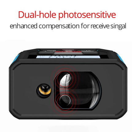 SNDWAY Handheld Laser Rangefinder for Distance Measurement front view showing dual-hole photosensitive sensors and laser lens