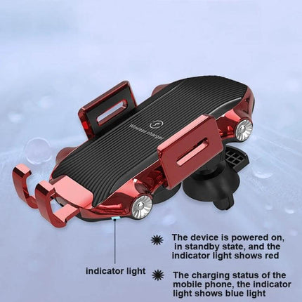 Car Wireless Charger With Suction Cup Phone Holder mounted on dash showing indicator light and suction cup base