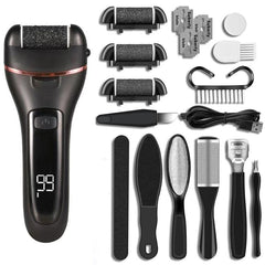 Rechargeable Electric Foot Care Grinder with Digital Display and Variable Speed 10-piece Set Black