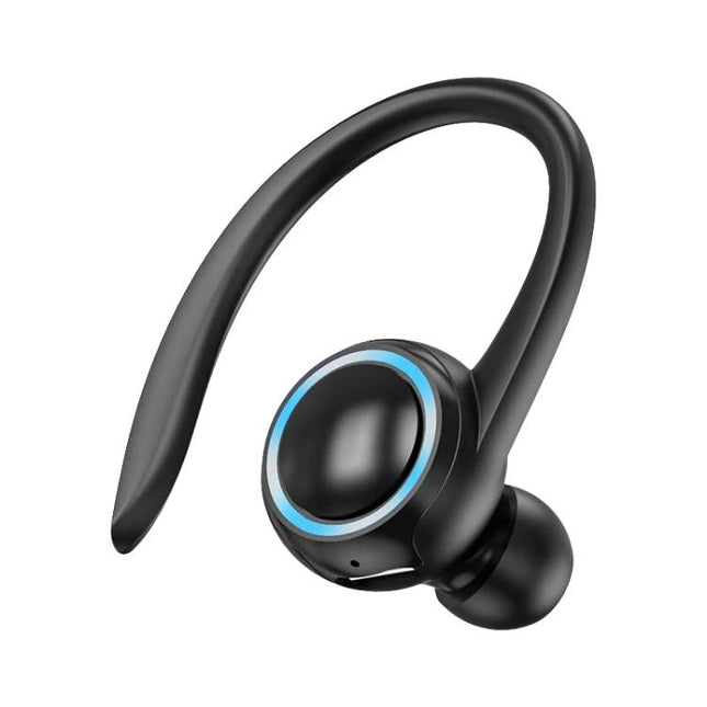 Single Ear Bluetooth Headset With Secure Ear Hook For Jogging, compact black A1S earbud with silicone hook for active use
