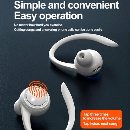 Single Ear Bluetooth Headset With Secure Ear Hook For Jogging white hanging-ear design with silicone hook for running