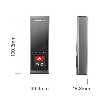 SNDWAY Bluetooth-Enabled Laser Distance Measurer for Home and Professional Use compact laser meter showing front and side dimensions