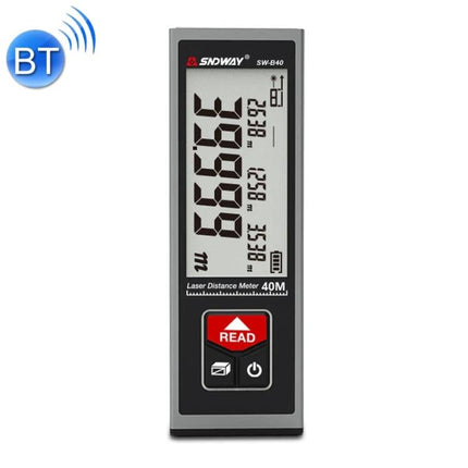 SNDWAY Bluetooth-Enabled Laser Distance Measurer for Home and Professional Use handheld device showing digital display and READ button