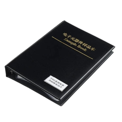 0402 SMD Capacitor Sample Book for Electronic Projects and Testing - black compact sample book with labeled pockets for capacitors