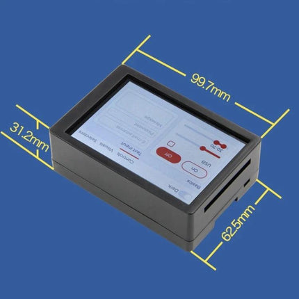 Lily Pi ESP32 Microcontroller Board with Raspberry Pi Compatibility compact enclosure showing touchscreen and dimensions