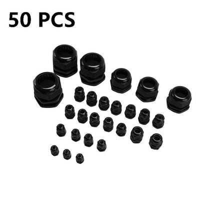 Waterproof Sealed Cable Fixed Joints in 50-Piece Box black PA cable glands set for outdoor, automotive and industrial waterproof protection