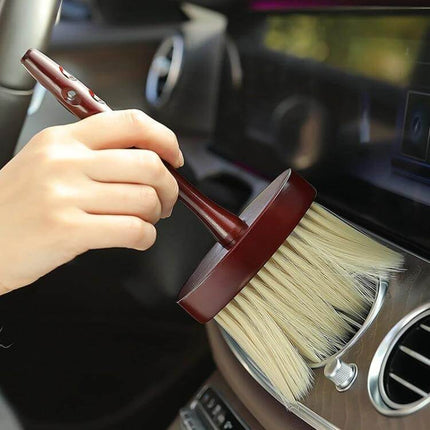 Soft Bristle Wooden Handle Dust Brush for Car Interior Cleaning gently dusting air vent and dashboard with lengthened wooden handle