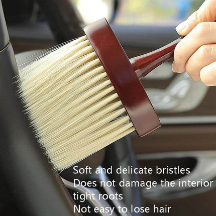 Soft Bristle Wooden Handle Dust Brush for Car Interior Cleaning - lengthened wooden handle gently dusts vents, consoles, and seat gaps without scratching