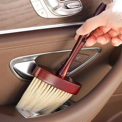 Soft Bristle Wooden Handle Dust Brush for Car Interior Cleaning gently dusting car door panel and vent with lengthened wooden handle