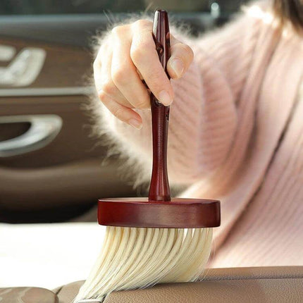 Soft Bristle Wooden Handle Dust Brush for Car Interior Cleaning gently dusting leather seat and vents with lengthened wooden handle