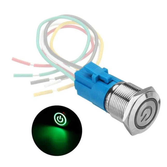19mm Car Button Switch With Light IP67 Waterproof Flat brass nickel-plated flat head LED 12–24V automotive marine panel mount