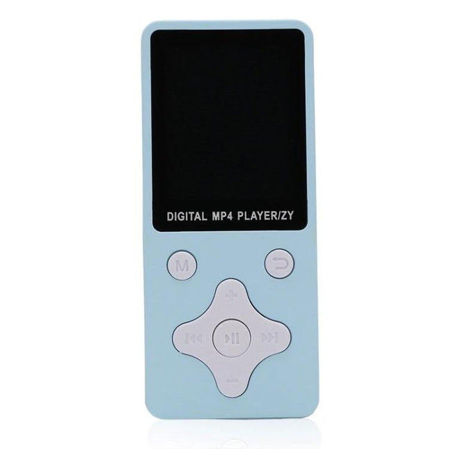 Ultra-Thin Portable MP4 Player for Music and Video Playback - light blue 1.8-inch TFT screen, playback buttons, FM radio and voice memo features