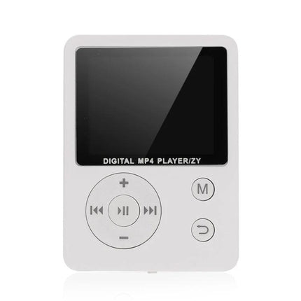 Portable MP4 Music Player with Lyrics Synchronization and FM Radio white compact device with 1.8-inch display and control pad