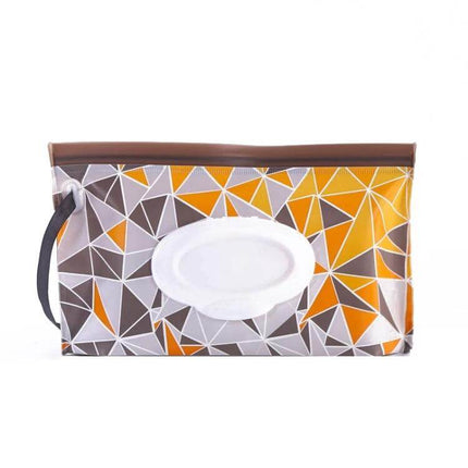 Baby EVA Wet Wipes Bag Portable For Travel Diaper Bag slim geometric orange EVA pouch with handle and resealable wipe opening