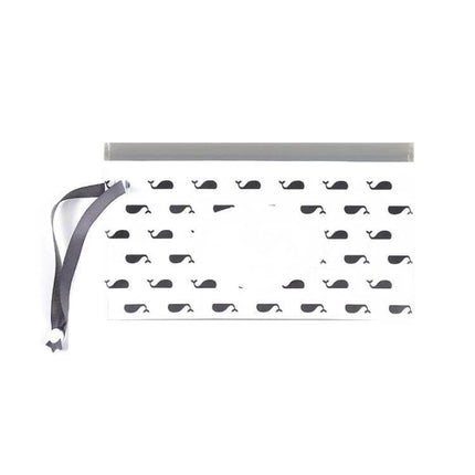 Baby EVA Wet Wipes Bag Portable For Travel Diaper Bag white pouch with black whale print, slim waterproof EVA wipe holder with handle