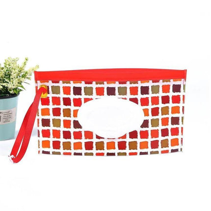 Baby EVA Wet Wipes Bag Portable For Travel Diaper Bag red checkered EVA pouch with handle for stroller and diaper bag
