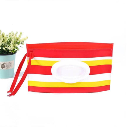 Baby EVA Wet Wipes Bag Portable For Travel Diaper Bag red striped EVA pouch with handle and resealable wipe dispenser