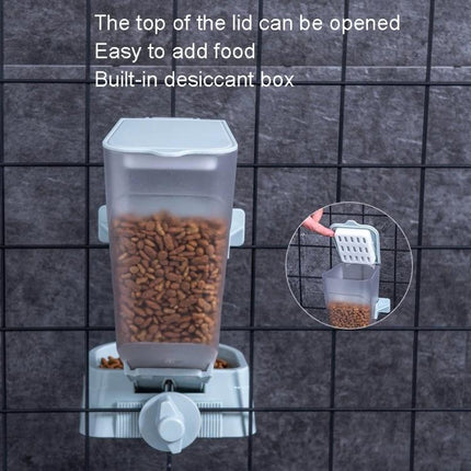 Hanging Feeder for Cats in Daily Home Care Routines - wall-mounted automatic dry food dispenser with top lid and built-in desiccant box
