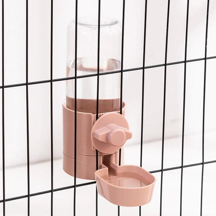 Hanging Feeder for Cats in Daily Home Care Routines - pink hanging water and food dispenser attached to wire cage