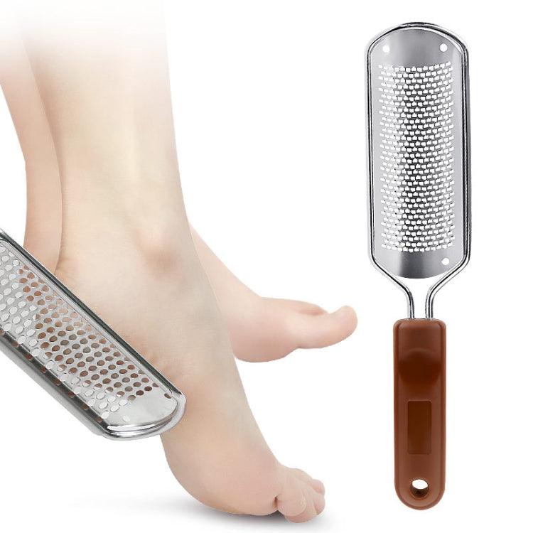 Stainless Steel Foot Exfoliator and Grinding Tool with Comfortable Handle Small Hole Square Hole (Brown)