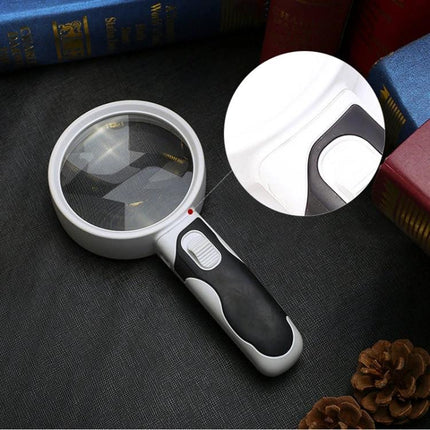 Hand-Held LED Magnifier for Reading and Repair, 10x Magnification - ergonomic LED magnifier for reading books, jewelry and electronics inspection