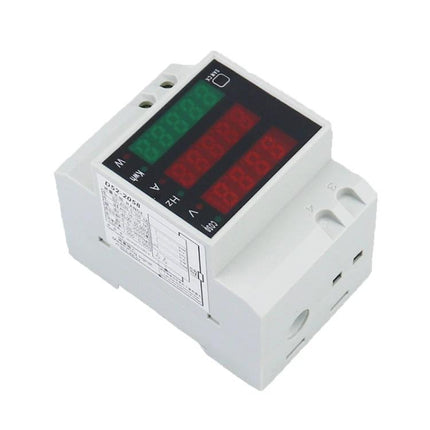 Din Rail AC Voltage and Current Monitoring Meter for Power Systems with multicolor LED display mounted on DIN rail for panel energy monitoring