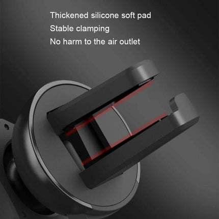 M11 Car Wireless Charging Bracket For Phones Easy Mount showing thickened silicone soft pad, stable clamping and no harm to air outlet