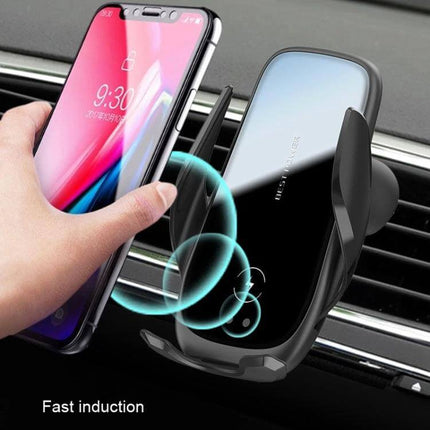 M11 Car Wireless Charging Bracket For Phones Easy Mount showing phone being placed into wireless charging car vent mount with 360-degree rotation