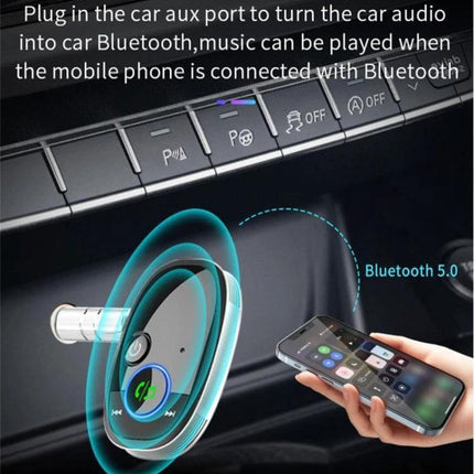 Car Bluetooth Receiver Black In Car Music Listening compact black Bluetooth 5.0 AUX adapter for wireless music streaming and hands-free calls