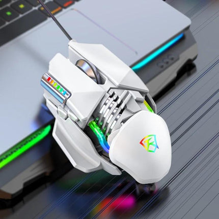Taijia Adjustable Wired RGB Gaming Mouse in Black and White ergonomic adjustable wired RGB gaming mouse with tail fit and USB compatibility