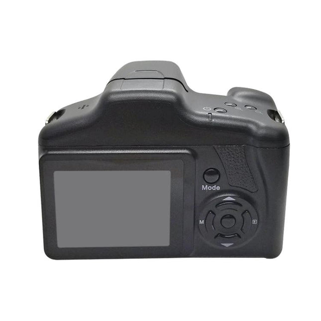 Portable 16X Zoom Digital Camera for Everyday Photography rear view showing LCD screen and control buttons, compact lightweight design