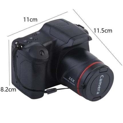 Portable 16X Zoom Digital Camera for Everyday Photography - compact black camera with 16x digital zoom, electronic anti-shake, travel-ready