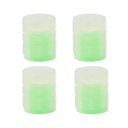 Luminous Tire Valve Caps 4pc Set for Cars and Motorcycles - green luminous ABS valve caps protecting stems and improving low-light visibility