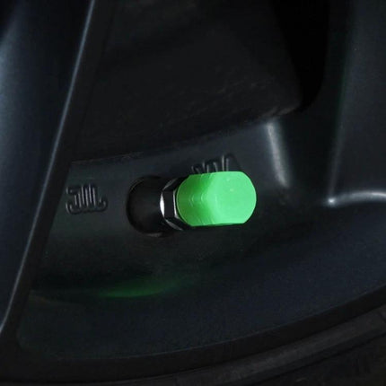 Luminous Tire Valve Caps 4pc Set for Cars and Motorcycles - green luminous ABS valve cap fitted on car wheel stem, corrosion-resistant protective cover