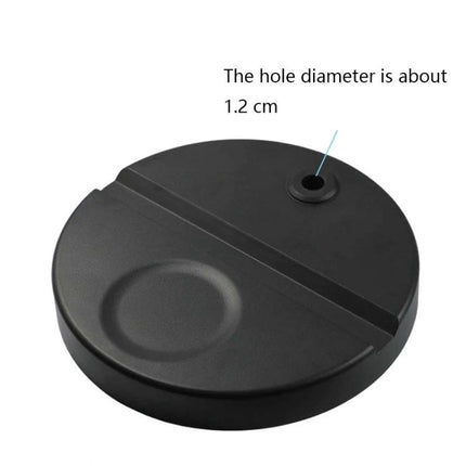 Compact Folding Stand for Everyday Home Device Holding — black circular base with 1.2 cm hole and device groove for smartphones and tablets