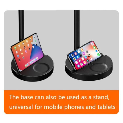 Compact Folding Stand for Everyday Home Device Holding showing tablet and phone on a round base used as a universal mobile/tablet stand