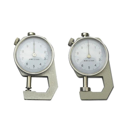 Dial Thickness Gauge for Leather, Paper, and Metal, 0-10mm compact dial gauge showing measurements for leather paper metal with simple interface